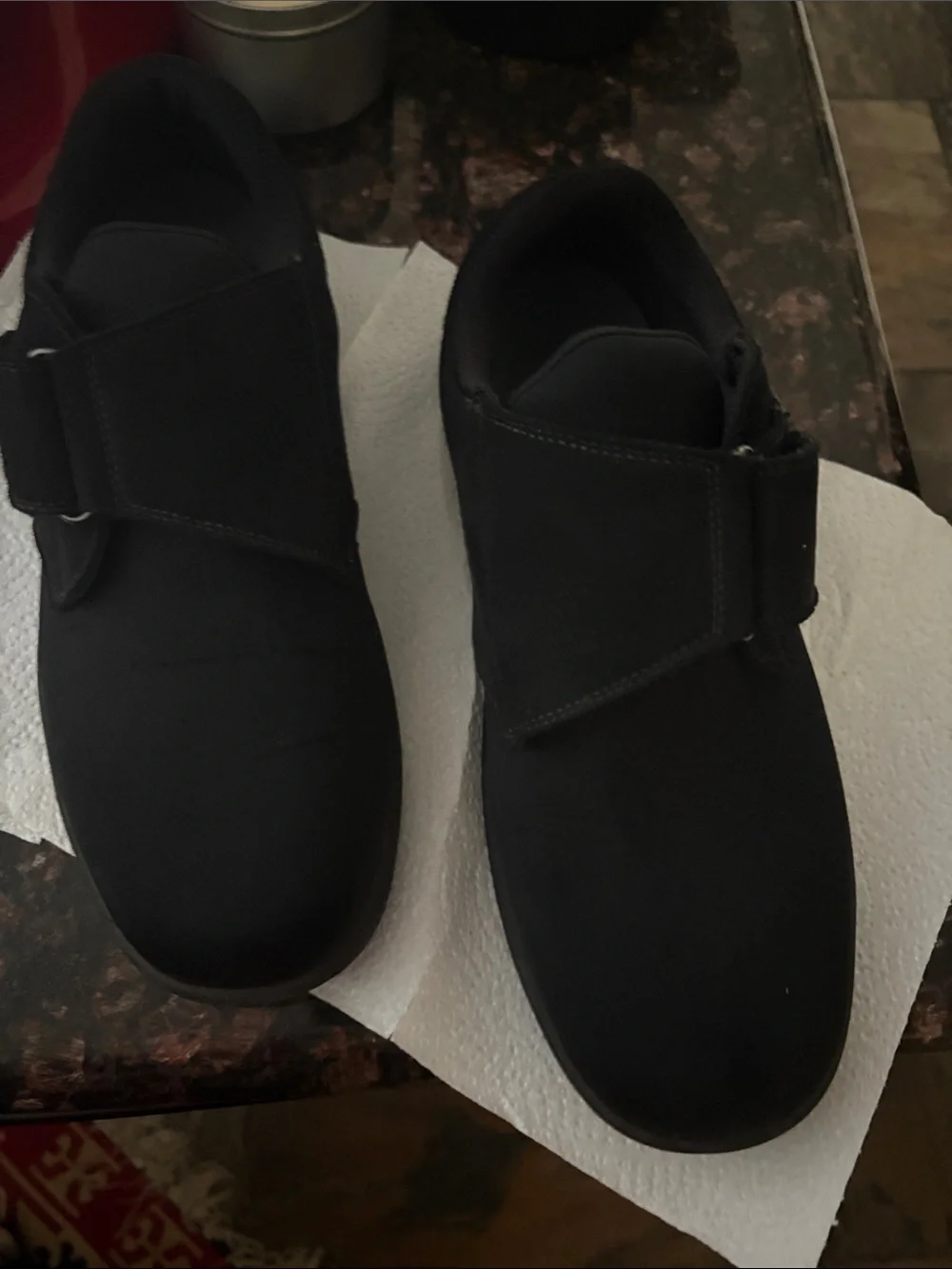 Orthofeet Men's Black Slip-On Casual Shoes with Hook-and-Loop Strap 12 W